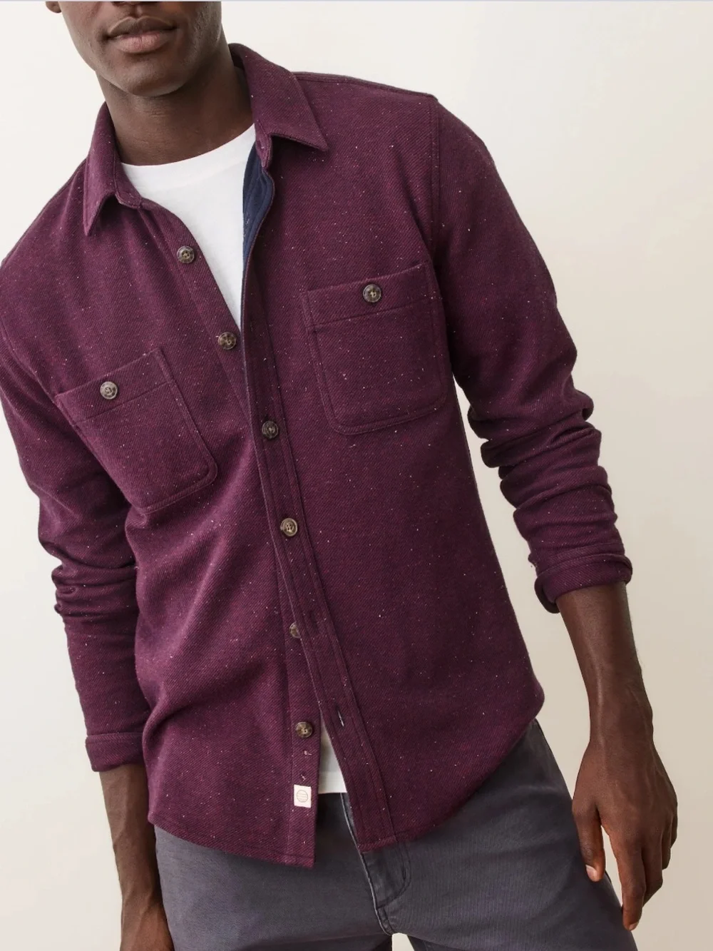 NEW⭐️Marine Layer Men’s Pacifica Stretch Twill Overshirt Burgundy Neps $168